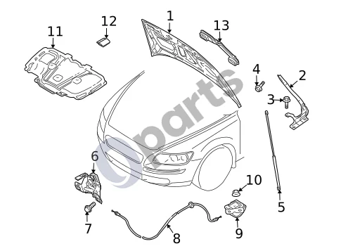 Volvo S40 (2004–2007) Valdymo troselai schema – pozicija 3: Vyrio sraigtas, dešinysis (Hinge,screw. Lower.)
