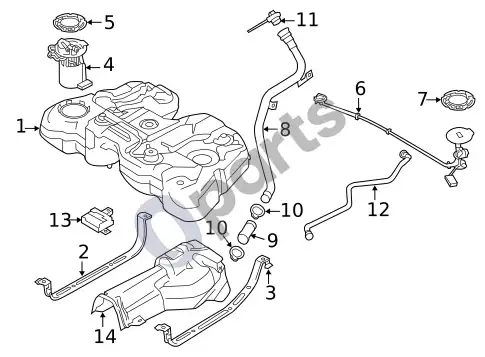 Volvo S60 degalų sistemos komponentai (1) – schema