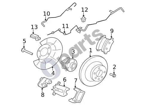 Volvo S60 stabdžių komponentai (1) – schema
