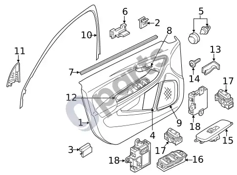 Volvo S60 priekinės durys (1) – schema