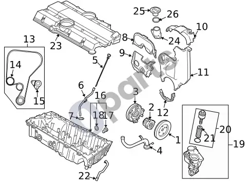 Volvo S60 cilindrų bloko komponentai (1) – schema