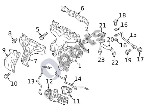 Volvo S60 turbokompresorius ir komponentai – schema
