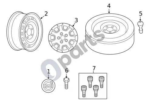 Volvo S60 atsarginis ratas su ratlankiu – schema