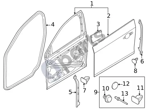 Volvo S60 durys ir komponentai (1) – schema