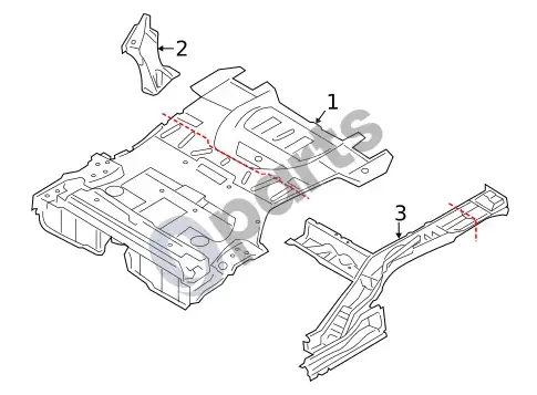 Volvo S60 galinė grindų dalis ir sijos – schema