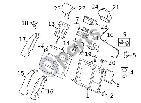 Volvo S60 galinės sėdynės komponentai (1) – schema