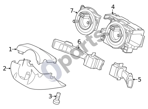 Volvo S60 (2011–2013) Gaubtas, jungikliai ir svirtys schema – pozicija 7: Oro pagalvės spiralinis kontaktas