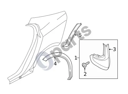 Volvo S60 išorinė apdaila - galinis sparnas – schema