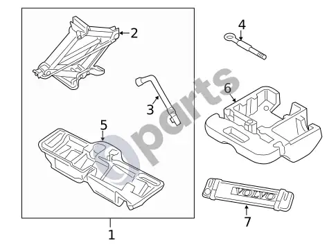 Volvo S60 dirbtuvių įranga, įrankiai ir priedai – schema