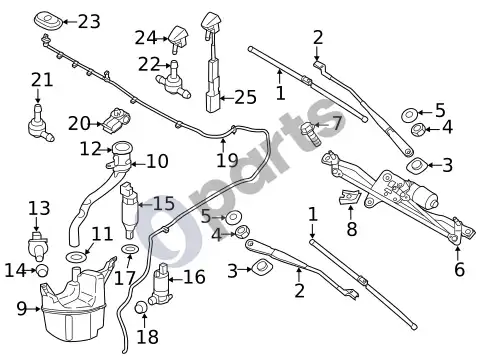 Volvo S60 priekinių žibintų plovikliai/valytuvai – schema