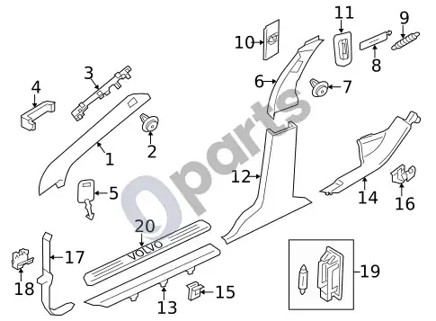 Volvo S60 salono apdaila – statramsčiai – schema