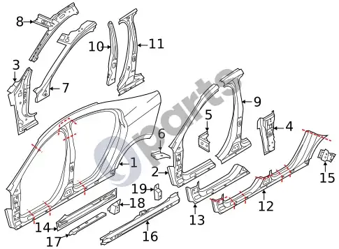Volvo S60 durų stulpelis – schema