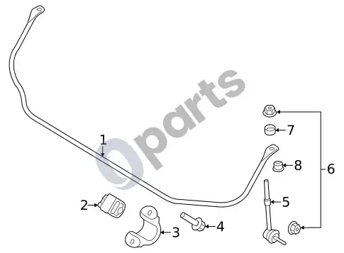 Volvo S60 stabilizatoriaus strypas ir komponentai (1) – schema