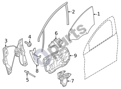 Volvo S60 stiklas – priekinės durys – schema