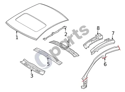 Volvo S60 stogas ir komponentai – schema