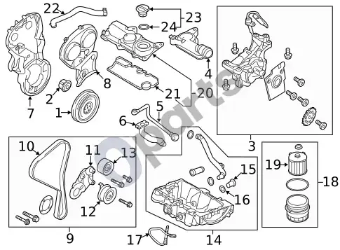 Volvo S60 vožtuvų mechanizmo komponentai – schema