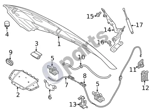 Volvo S60 variklio dangtis – schema