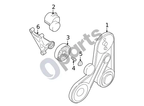 Volvo S60 pagalbinių agregatų pavaros diržo sistemos komponentai (2005 2 4) – schema