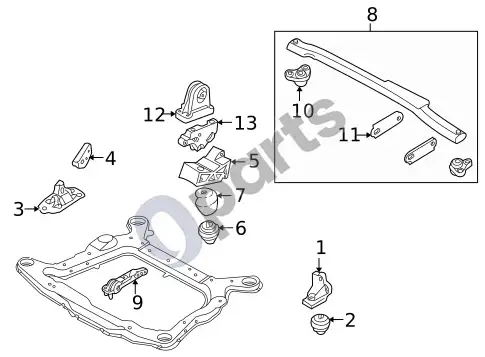 Volvo S60 laikikliai, flanšai ir kablys (2005 2 5T) – schema