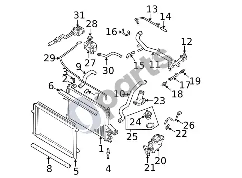 Volvo S60 radiatorius ir komponentai (1, 2005 2 5T) – schema