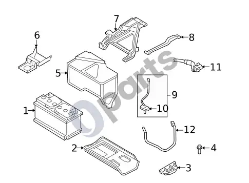 Volvo S60 akumuliatorius ir susiję komponentai (1) – schema