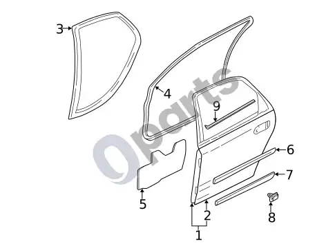 Volvo S60 išorinė apdaila - galinės durys – schema