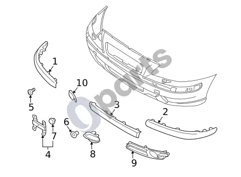 Volvo S60 išorinė apdaila - priekinis bamperis – schema