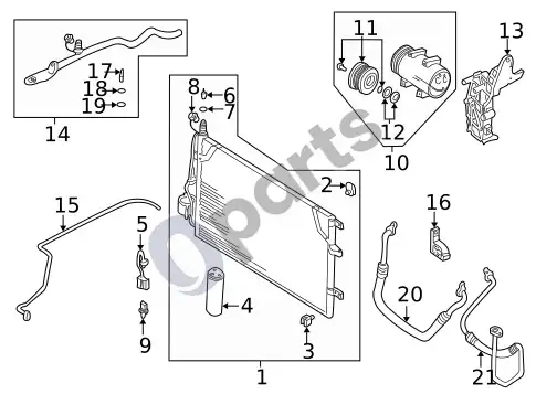 Volvo S60 kondensatorius, kompresorius ir vamzdžiai (1) – schema