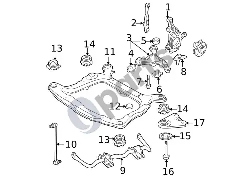 Volvo S60 pakabos komponentai (1) – schema