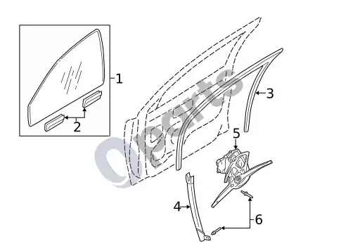 Volvo S60 stiklas – priekinės durys – schema