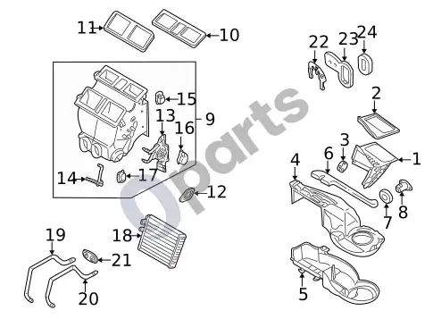 Volvo S60 varikliai, šerdis, korpusas ir susiję komponentai (1) – schema