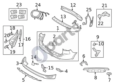Volvo XC60 bamperis ir komponentai - galas (2014 3 2) – schema