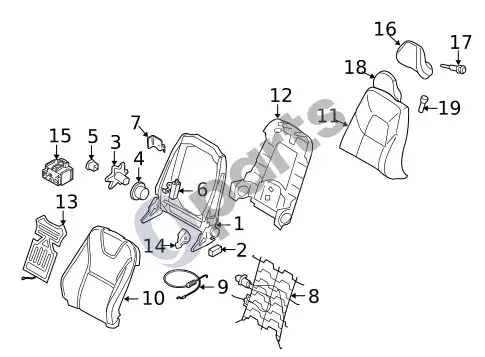 Volvo XC60 keleivio sėdynės komponentai (1, 2014 T6) – schema