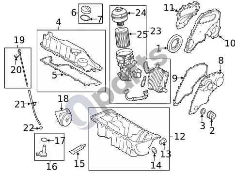 Volvo XC60 cilindrų bloko komponentai (1, 2014 T6) – schema