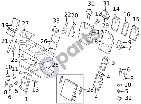 Volvo XC60 galinės sėdynės komponentai (1) – schema