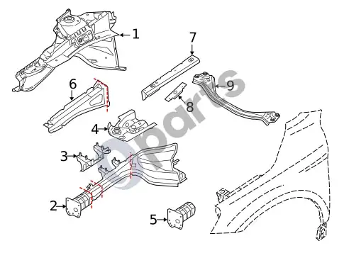 Volvo XC60 konstrukciniai elementai ir sijos – schema