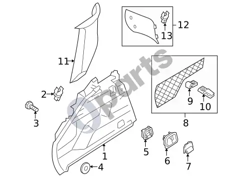 Volvo XC60 salono apdaila – galiniai šoniniai skydai – schema