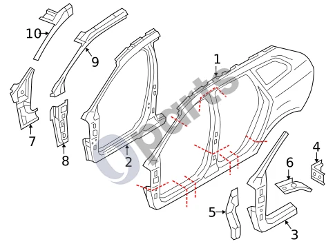 Volvo XC60 (2009–2013) Durų stulpelis schema – pozicija 2: Angos plokštė, dešinė