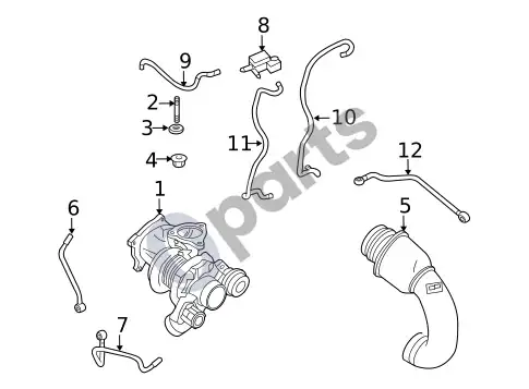 Volvo XC60 turbokompresorius ir komponentai – schema