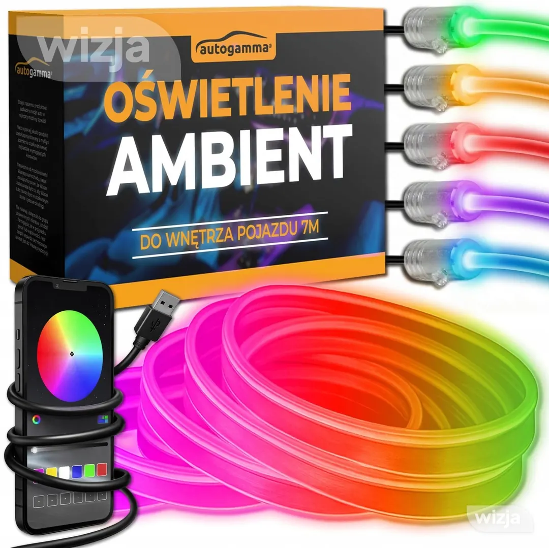 Salono apšvietimas Ambient automobilio LED RGB 7 m su programėle ir pulteliu AKC-395