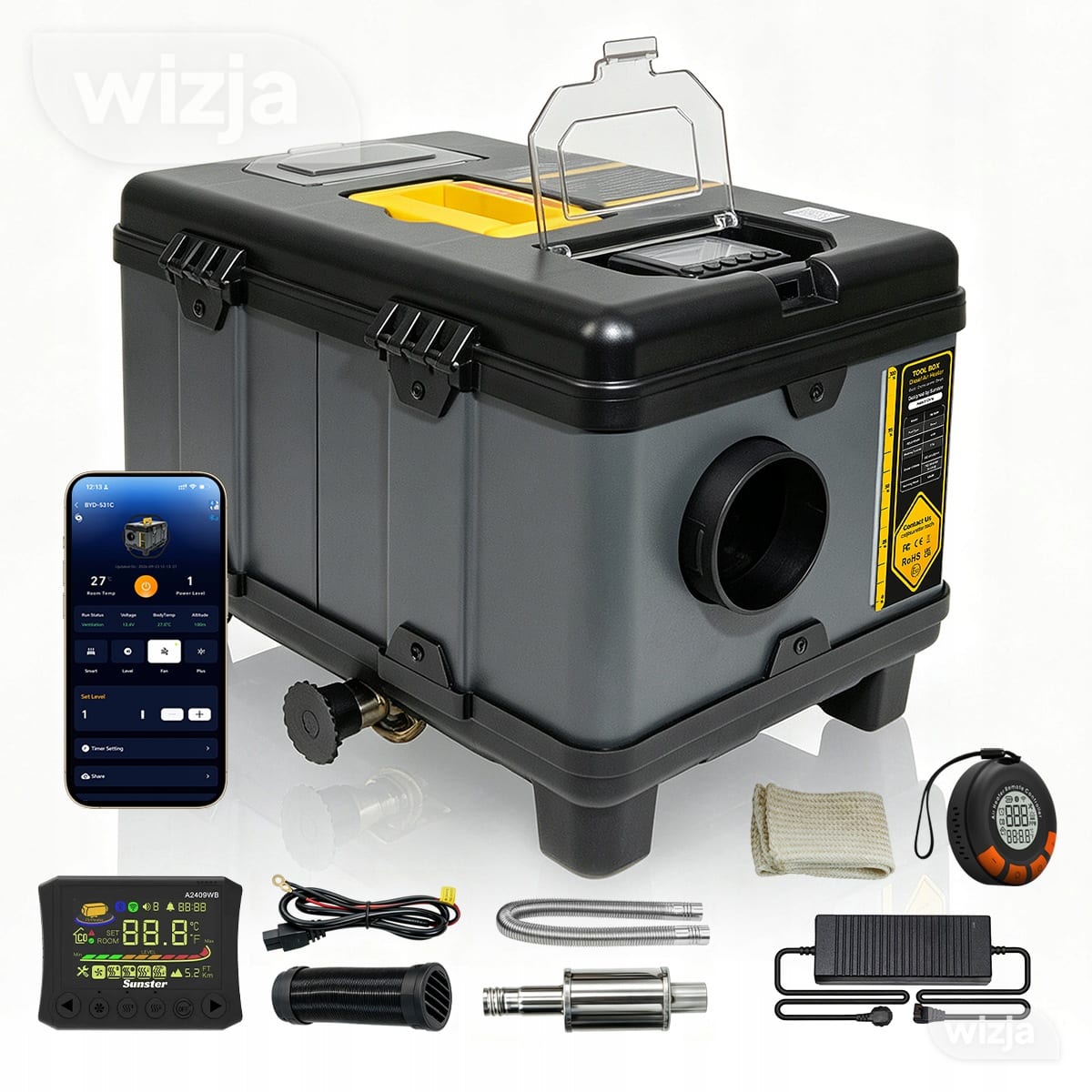 Autonominis dyzelinis šildytuvas 8KW 12V/24V 240V WiFi Bluetooth CO jutiklis, komplektas – nuotrauka 1